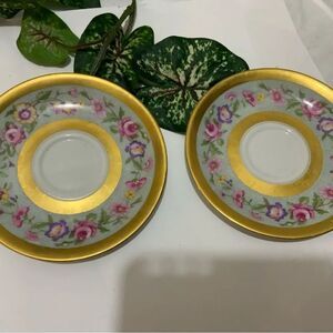 Set of (2) - Limoges France Depose - C Ahrenfeldt 6” Saucers roses gold G16